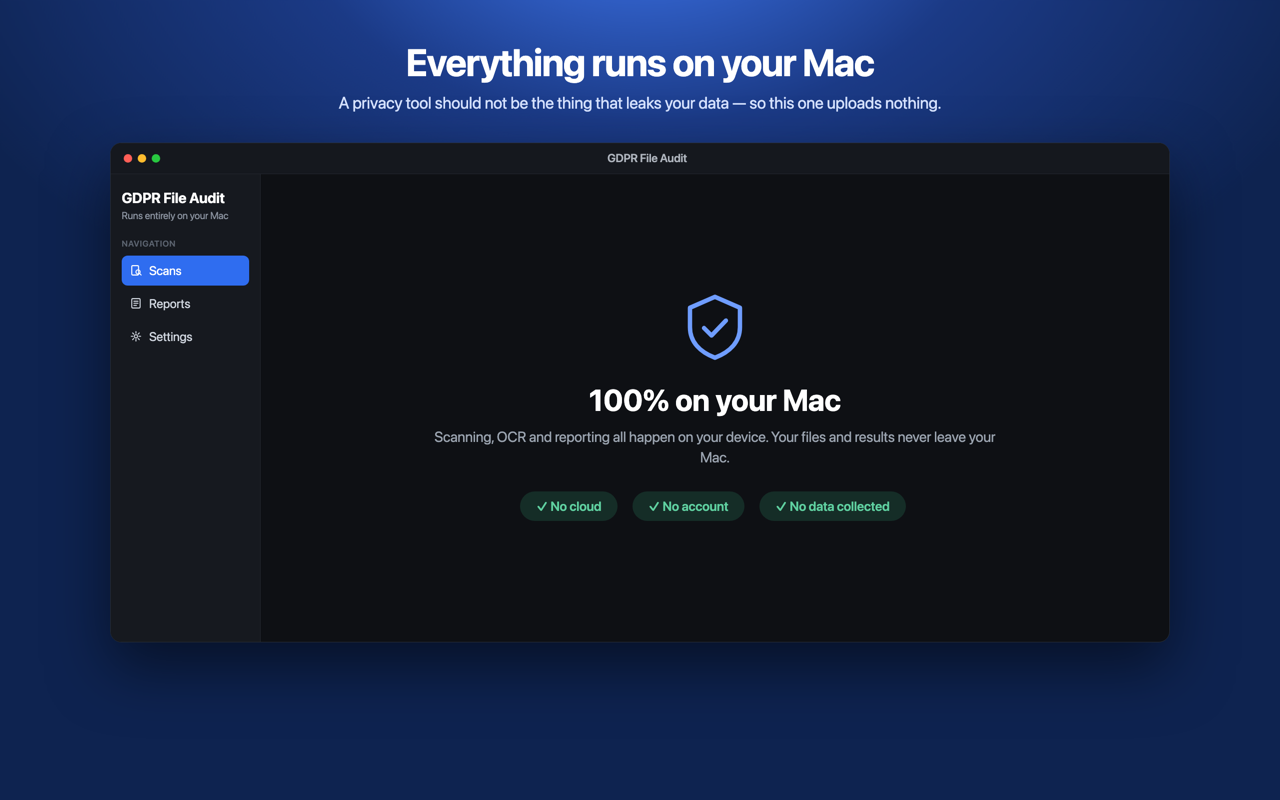 100% on-device — nothing is uploaded